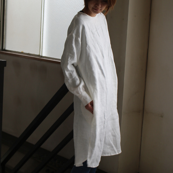 【秋SALE】pullover long shirt/丸襟プルオーバーシャツ＊french linen100%　 9枚目の画像