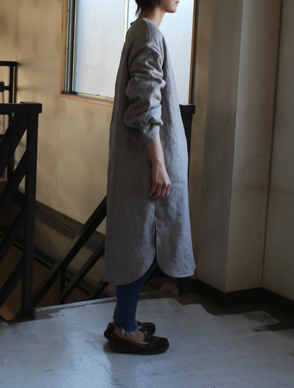【秋SALE】pullover long shirt/丸襟プルオーバーシャツ＊french linen100%　 7枚目の画像