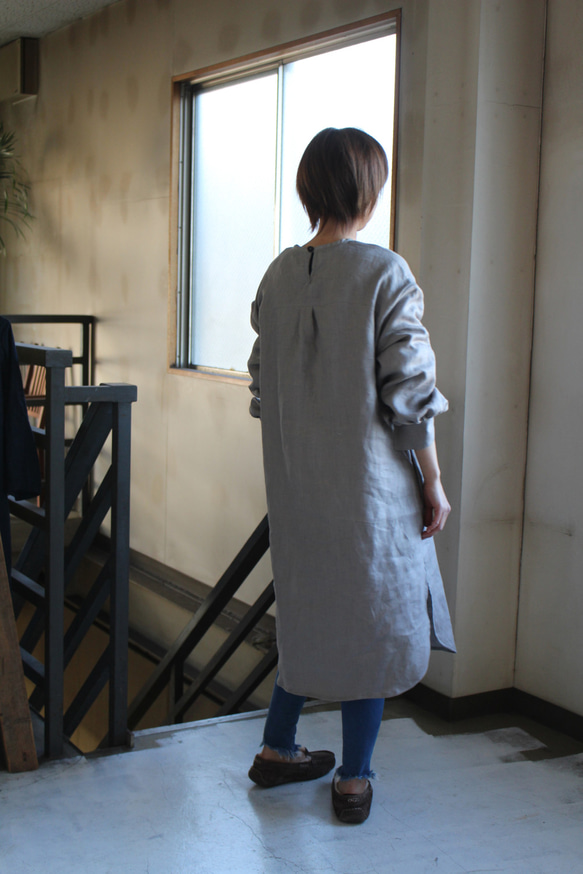 【秋SALE】pullover long shirt/丸襟プルオーバーシャツ＊french linen100%　 8枚目の画像