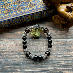 黒龍　モリオン　スモーキークォーツ　黒水晶　彫り　水晶　天然石　ブレスレット　数珠 1枚目の画像