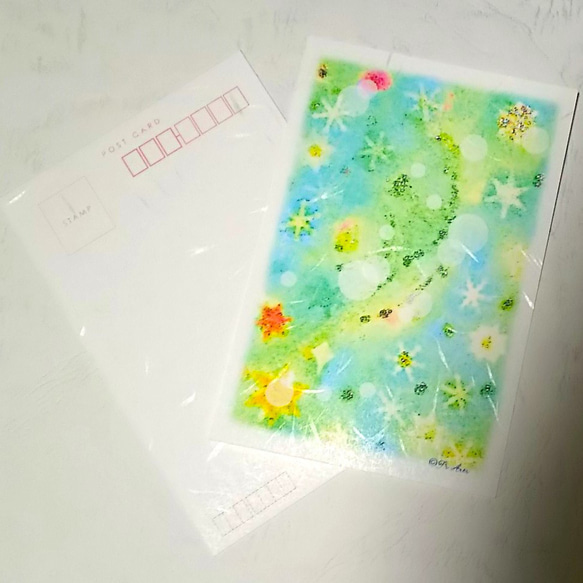 冬の雪の絵葉書　和紙ポストカード2枚セット　パステルアート　クリスマス　寒中お見舞い　年賀状 1枚目の画像