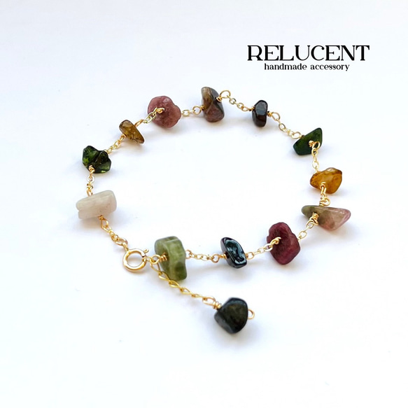 天然石ブレスレット マルチカラー トルマリン さざれ石 14kgf bracelet 