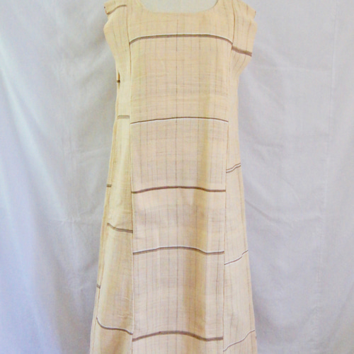 さをり織り ☆手織りのノースリーブワンピース☆ さおり織り ベージュ  