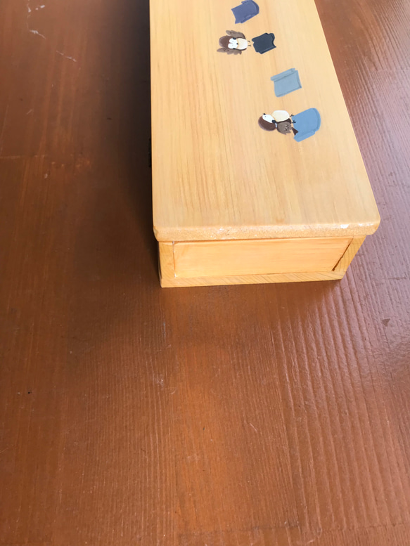 ちょっと大きめの箸箱(瓦の雀)　ヒノキのカトラリーケース　蓋付きの箸入れ　　食卓に置ける　小物入れ 15枚目の画像