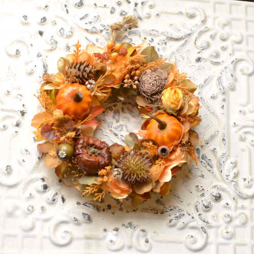 ハンドメイド 秋のフラワーリース パンプキン 秋 オレンジ 季節 リース ハンドメイド 秋のフラワーリース パンプキン 秋 オレンジ 季節