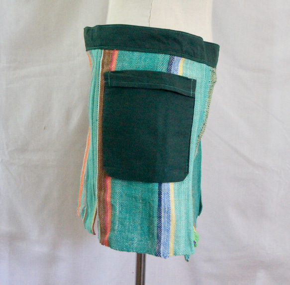 さをり織り　★手織りの巻きスカート★ カフェエプロン　さおり織り　グリーン　緑　ユニーク　一点物　個性的 6枚目の画像