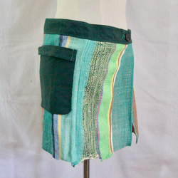 さをり織り　★手織りの巻きスカート★ カフェエプロン　さおり織り　グリーン　緑　ユニーク　一点物　個性的 5枚目の画像