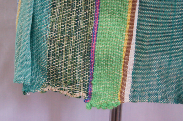 さをり織り　★手織りの巻きスカート★ カフェエプロン　さおり織り　グリーン　緑　ユニーク　一点物　個性的 8枚目の画像
