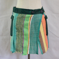 さをり織り　★手織りの巻きスカート★ カフェエプロン　さおり織り　グリーン　緑　ユニーク　一点物　個性的 1枚目の画像