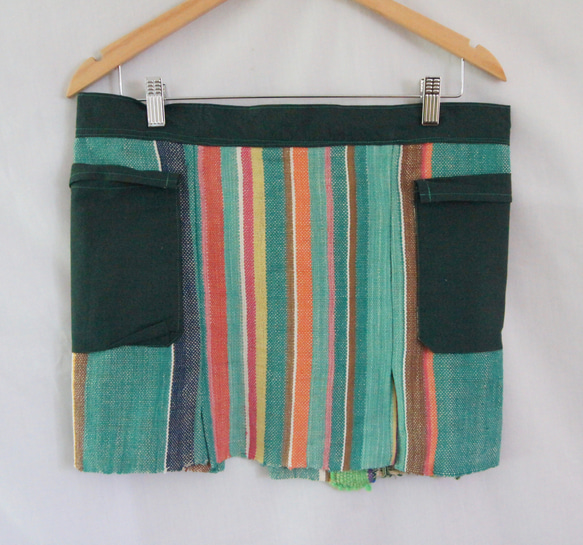さをり織り　★手織りの巻きスカート★ カフェエプロン　さおり織り　グリーン　緑　ユニーク　一点物　個性的 10枚目の画像