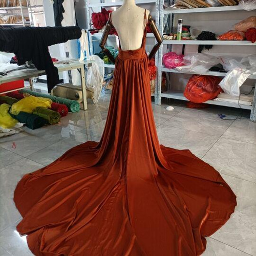 高品質！テラコッタ色 背中見せ パーティードレス エレガント カラー  