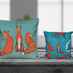 森林靠墊 狐狸圖案靠背 藍綠色 - 檜木香 - 第3張的照片
