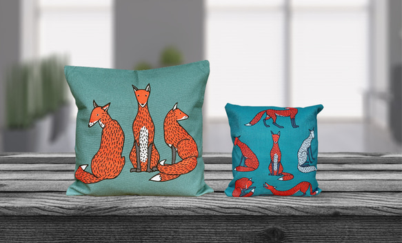森林靠墊 狐狸圖案靠背 藍綠色 - 檜木香 - 第3張的照片