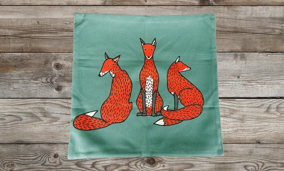 森林靠墊 狐狸圖案靠背 藍綠色 - 檜木香 - 第5張的照片