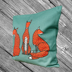 森林靠墊 狐狸圖案靠背 藍綠色 - 檜木香 - 第4張的照片