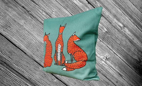 森林靠墊 狐狸圖案靠背 藍綠色 - 檜木香 - 第4張的照片