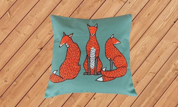 森林靠墊 狐狸圖案靠背 藍綠色 - 檜木香 - 第9張的照片