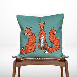 森林靠墊 狐狸圖案靠背 藍綠色 - 檜木香 - 第1張的照片