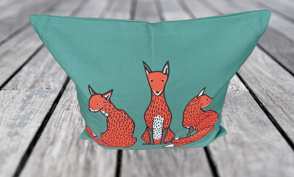 森林靠墊 狐狸圖案靠背 藍綠色 - 檜木香 - 第8張的照片