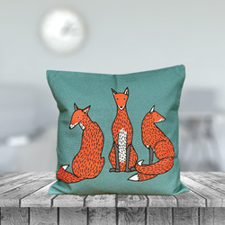 森林靠墊 狐狸圖案靠背 藍綠色 - 檜木香 - 第7張的照片