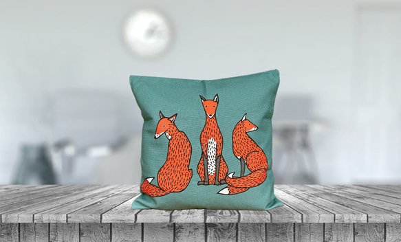 森林靠墊 狐狸圖案靠背 藍綠色 - 檜木香 - 第7張的照片