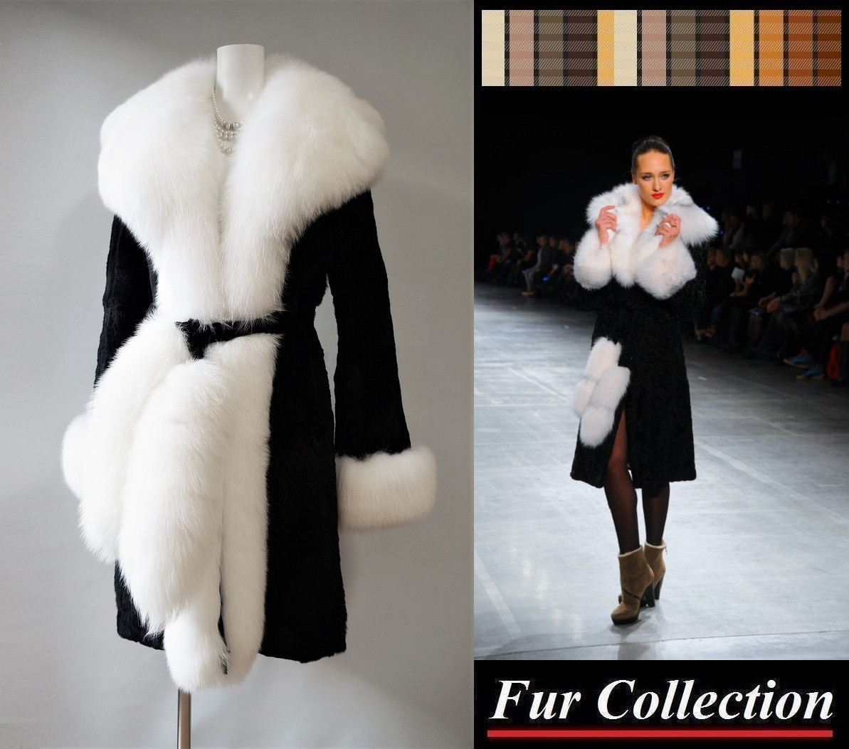 優雅な雰囲気を醸し出す☆ホワイト白フォックスファー×シェアード黒ラパンファーコート 毛皮コート　リアルファーコート