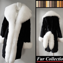 優雅な雰囲気を醸し出す☆ホワイト白フォックスファー×シェアード黒ラパンファーコート 毛皮コート　リアルファーコート 7枚目の画像