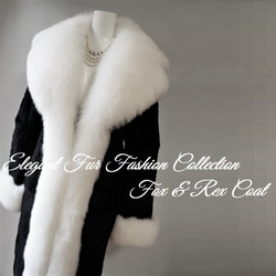 優雅な雰囲気を醸し出す☆ホワイト白フォックスファー×シェアード黒ラパンファーコート 毛皮コート　リアルファーコート 5枚目の画像