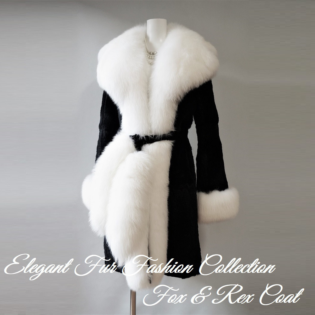 高級新品ゴージャスFOX襟袖ミンク毛皮トリムシェアード黒ブラックジャケットコート