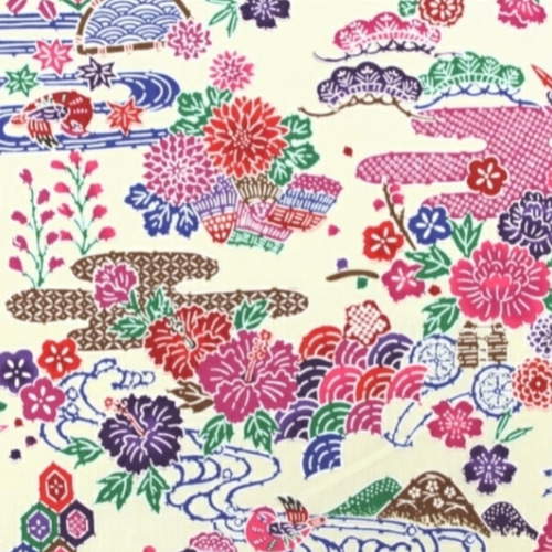 沖縄紅型 ピンク ピンク色の紅型（びんがた）布。大きい柄の沖縄柄綿生地。Made in