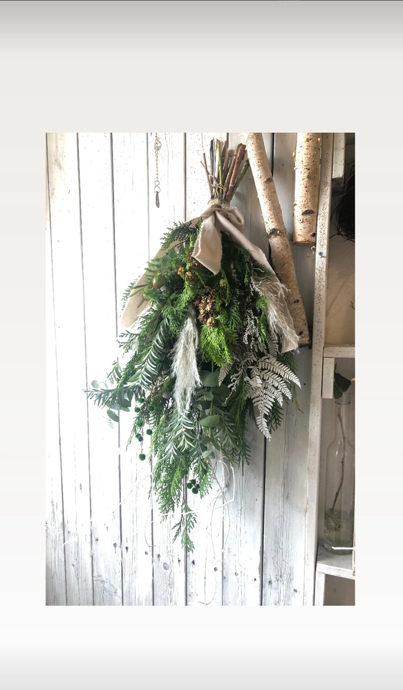 早割クリスマス2023】白枝とコニファーのスワッグ＊* ホワイト