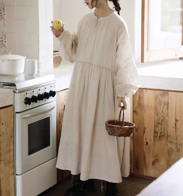 リネン・麻・綿麻100%大人が可愛いゆったりしたワンピース 3842