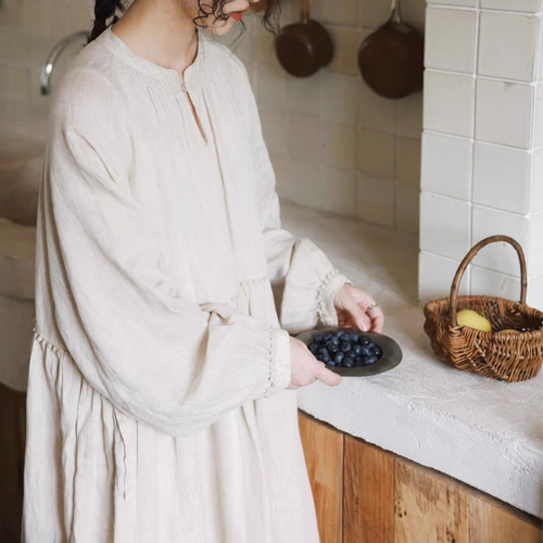 リネン・麻・綿麻100%大人が可愛いゆったりしたワンピース 3842