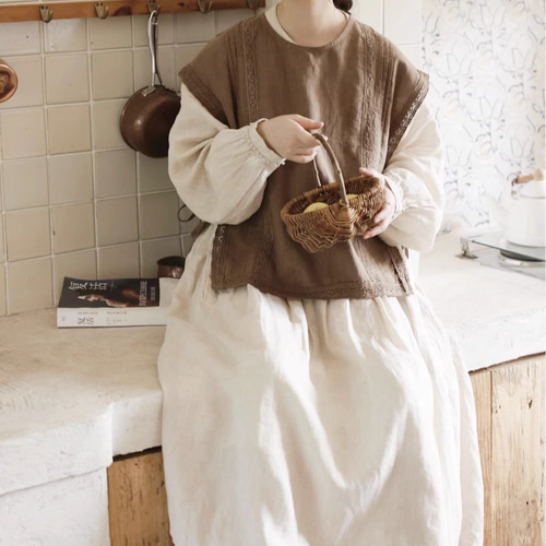 美品　人気リネン作家　maronmama サン　リネンワンピース 美品 人気リネン作家 maronmama サン リネンワンピース 夏人気☆休暇