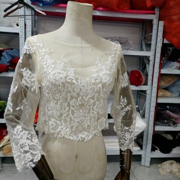 婚紗上衣僅 3D 3D 蕾絲刺繡波萊羅 3/4 袖新娘/婚紗 第1張的照片