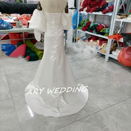 フランス風 ベアトップ ウエディングドレス 前撮り 取り外し可能 姫袖  