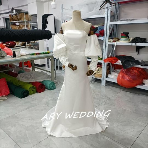 フランス風 ベアトップ ウエディングドレス 前撮り 取り外し可能 姫袖  