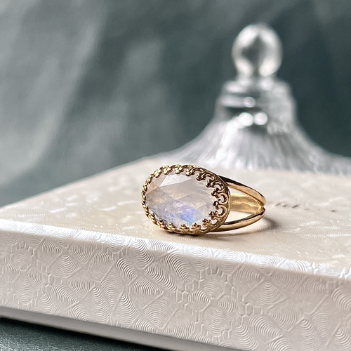 真鍮☆大粒☆宝石質レインボームーンストーンAAA-☆12〜18号