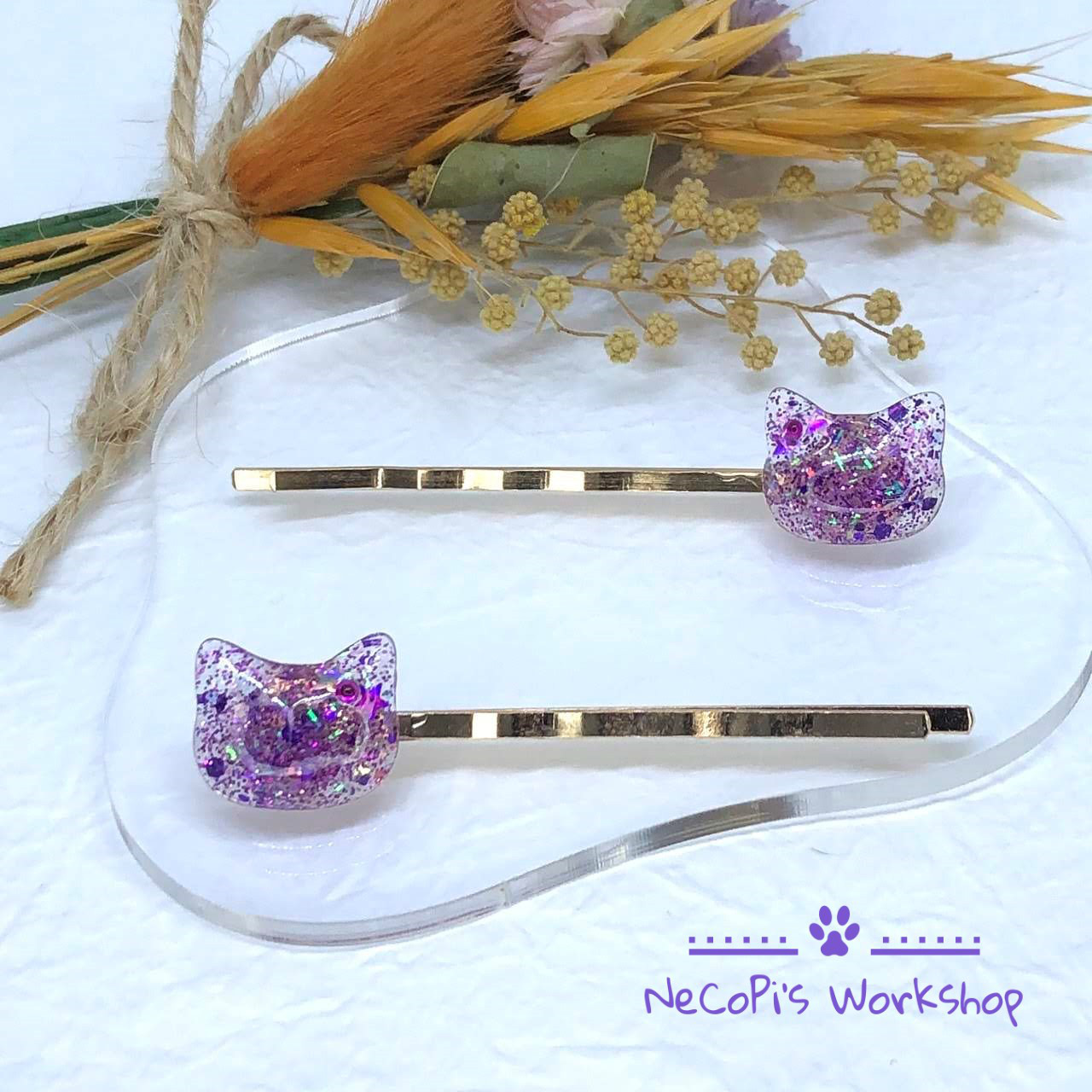レジンヘアゴム、キラキラビジュー猫ちゃん・再販不可 レジンヘアゴム、どれにしようかな♪猫ちゃん・再販不可 8月