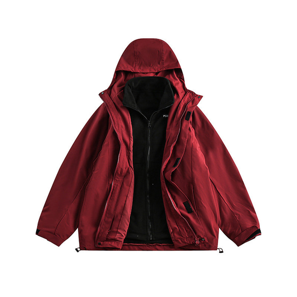 秋冬新品 3-in-1 フード付きジャケット メンズ 無地 レトロ アウトドアアウターコート 大きいサイズ 4枚目の画像