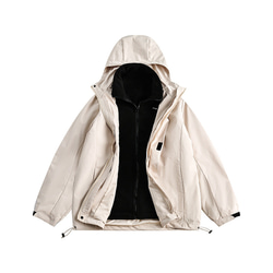 秋冬新品 3-in-1 フード付きジャケット メンズ 無地 レトロ アウトドアアウターコート 大きいサイズ 6枚目の画像