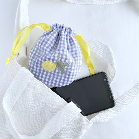 ふんわり丸いフルーツのMIX巾着ポーチ(レモン) 4枚目の画像