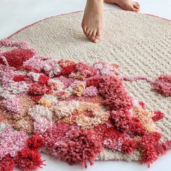【受注制作】手織りニュージーランドウールカーペット ハンドメイドカシミアウール絨毯 手編ラグ  マット 花の茂み 4枚目の画像