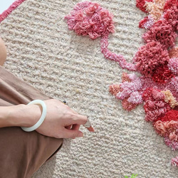 【受注制作】手織りニュージーランドウールカーペット ハンドメイドカシミアウール絨毯 手編ラグ  マット 花の茂み 8枚目の画像