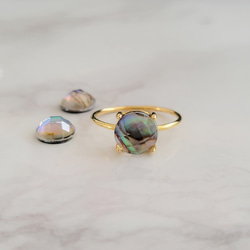 残り1点 天然石 アバロンシェル×クリスタル 一粒リング SILVER925