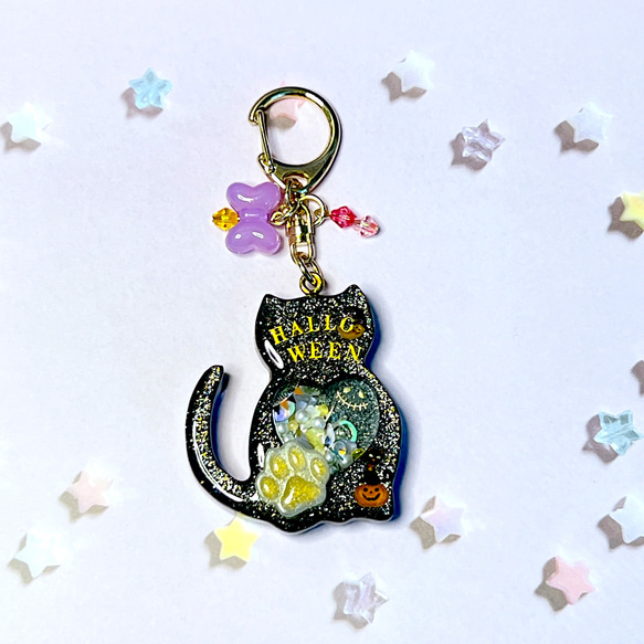 No.63 レジン ヘアゴム キーホルダー ピンバッジ 猫ねこハロウィン No