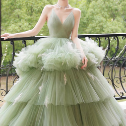 【MAC DUGGAL】ロング ドレス ストラップレス チュール グリーン Mac duggal SALE 洗練されたチュールストラップレスロングドレス