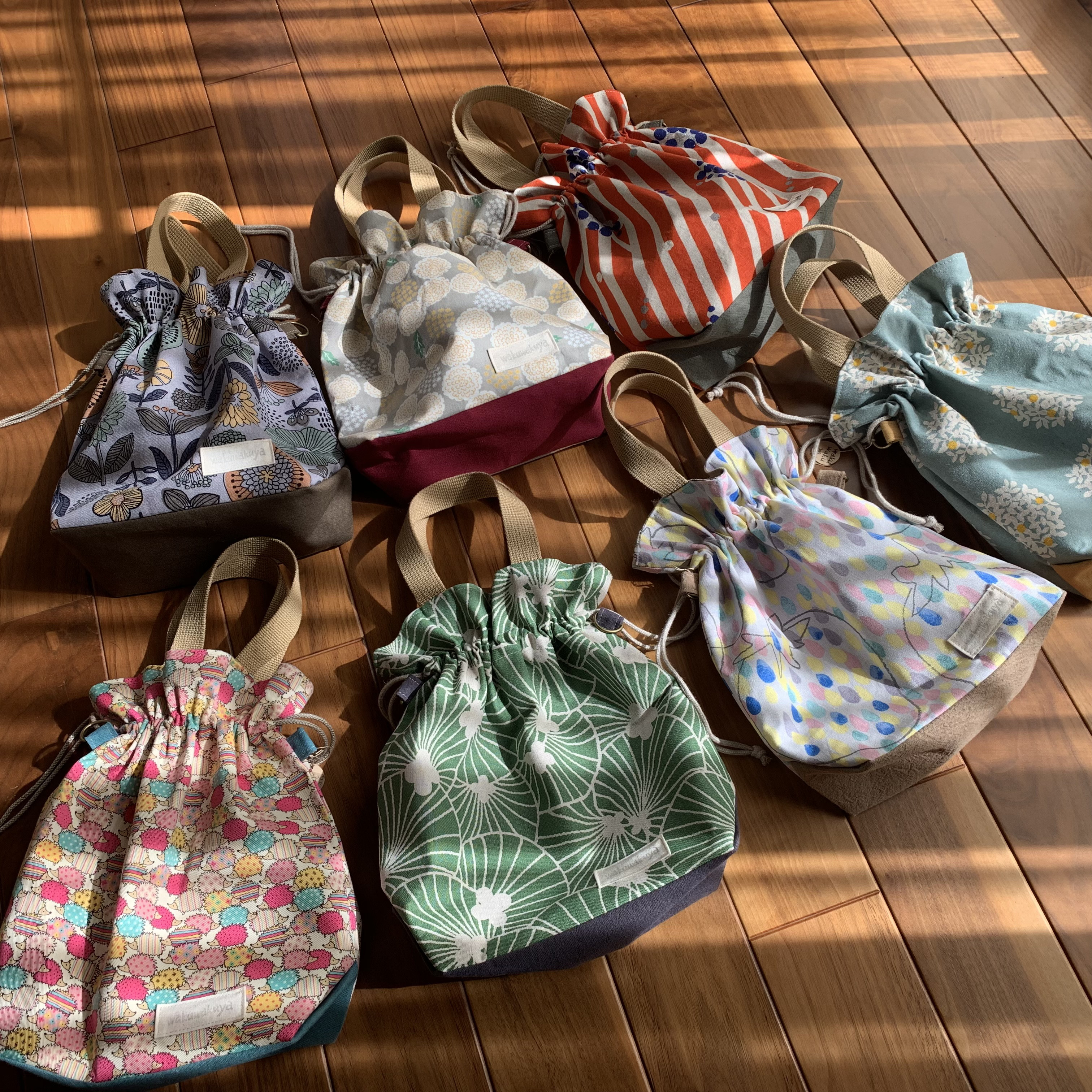 お纏めリクエスト※ライトグリーンベロア巾着ショルダー♡ダークブルーW絞りバッグs