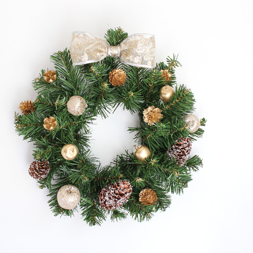 上品シンプル 大人可愛いクリスマスリース ゴールドリボン りんご