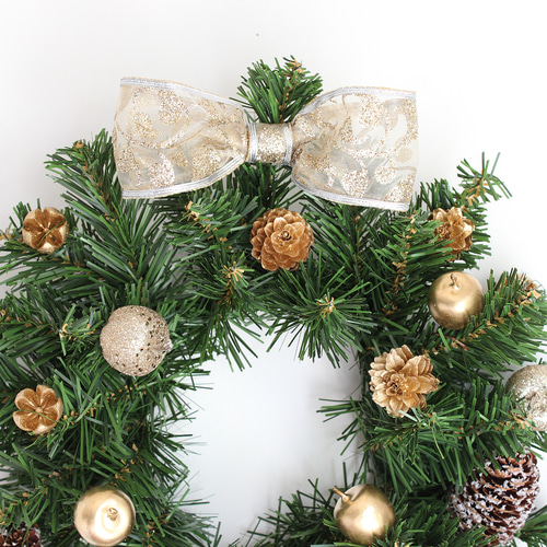 上品シンプル 大人可愛いクリスマスリース ゴールドリボン りんご